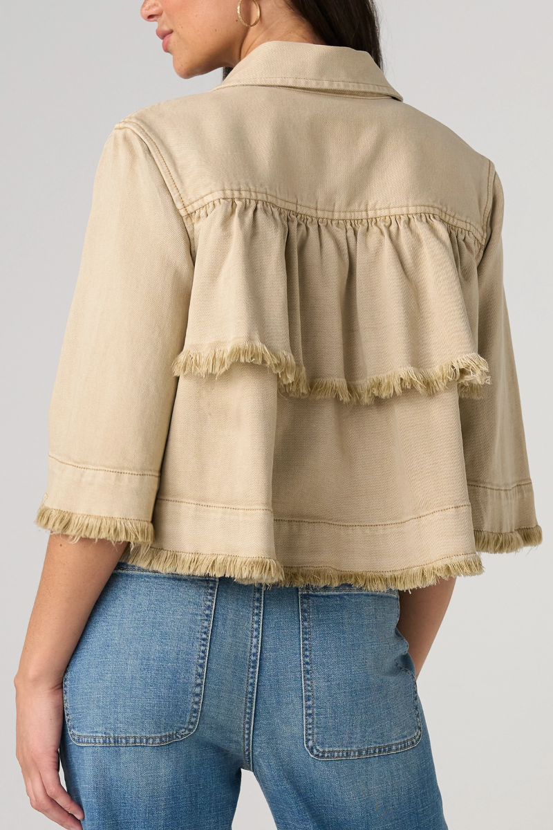 Three-Quarter Sleeve Flounce Jacket — Light Khaki