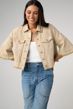 Three-Quarter Sleeve Flounce Jacket — Light Khaki