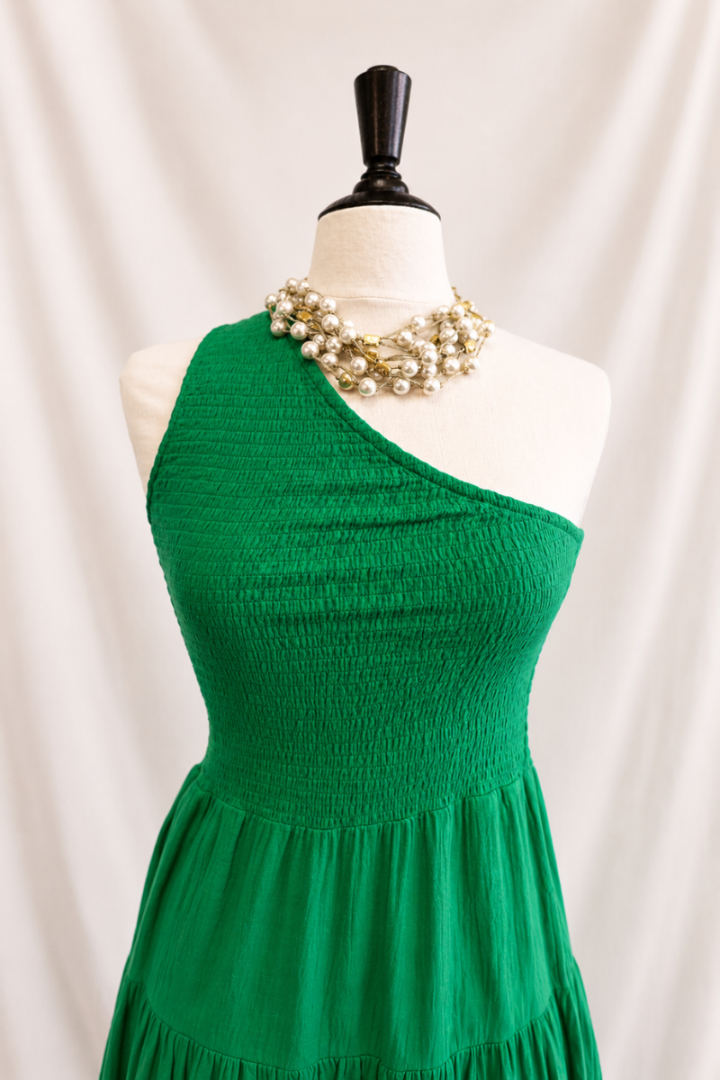 One Shoulder Sleeveless Dress- Kelly Green