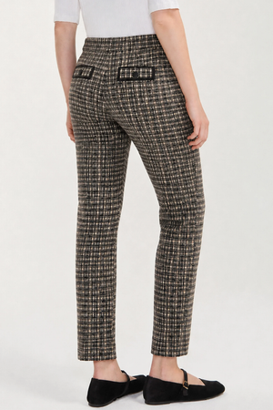 Mid-Rise Trouser with Faux Leather Trim — Black/Tan Check