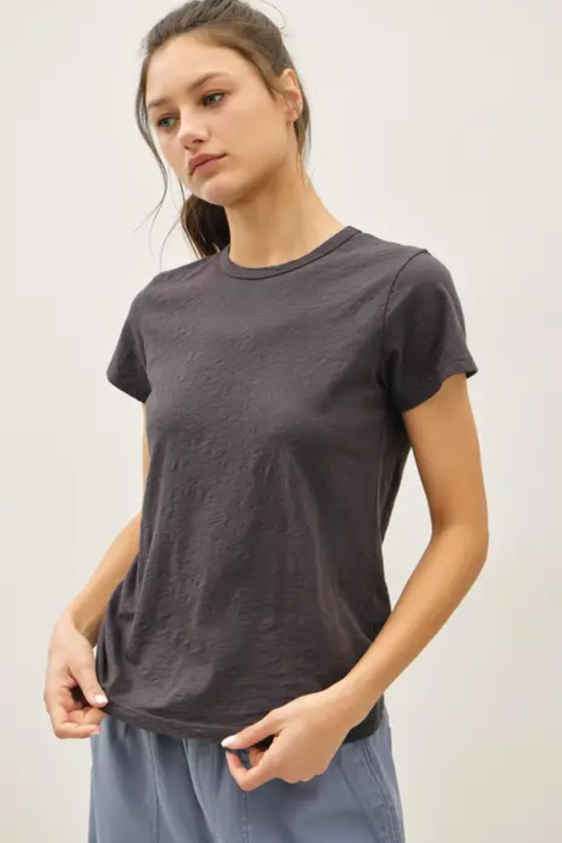 Short Sleeve Cotton Slub Tee — Charcoal