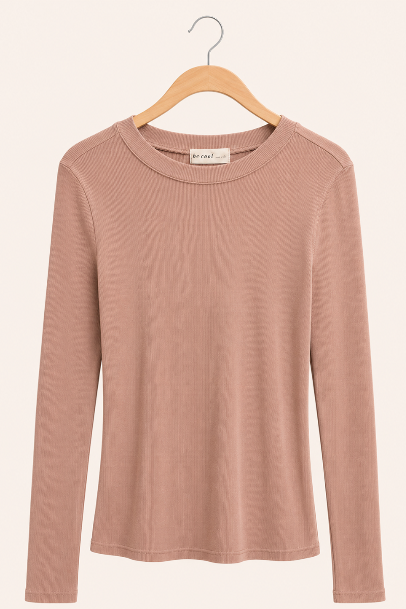 Long Sleeve Ribbed Crewneck — Terracotta
