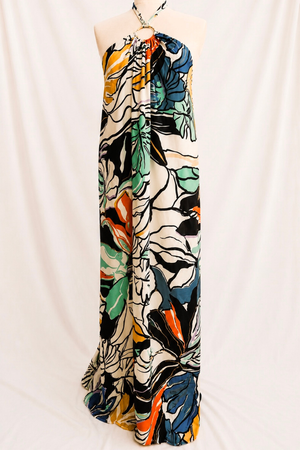 Printed Long Dress-Blue Botanical