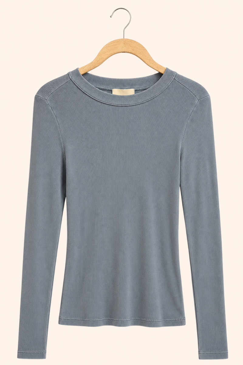 Long Sleeve Ribbed Crewneck — Dark Indigo