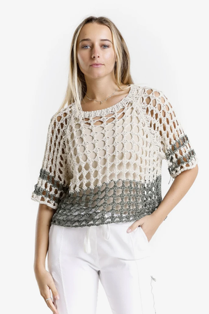 Doris Two-Tone Loose Knit Sweater — Army/Sand