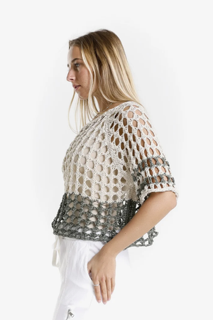 Doris Two-Tone Loose Knit Sweater — Army/Sand