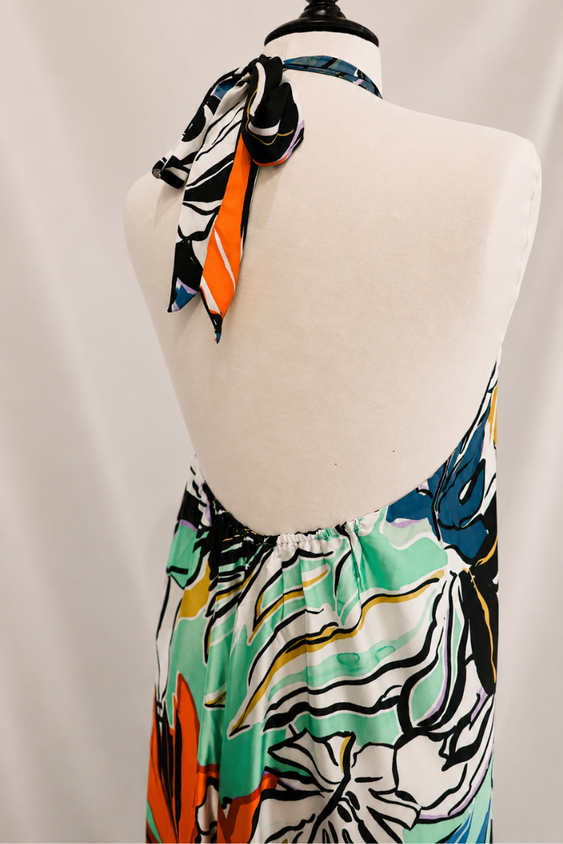 Printed Long Dress-Blue Botanical