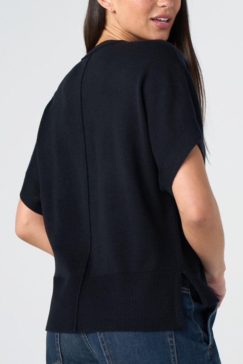 Short Sleeve V-Neck Dolman — Black