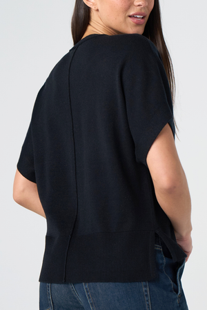 Short Sleeve V-Neck Dolman — Black