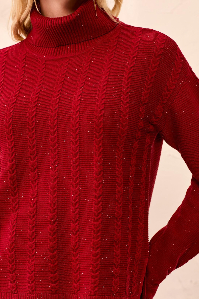 T-Neck Cable Sweater — Pinot