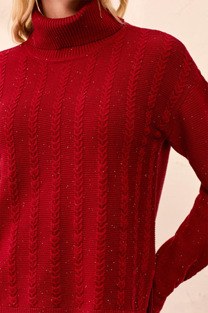 T-Neck Cable Sweater — Pinot