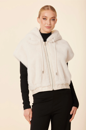 Faux Fur Hooded Vest — Cream