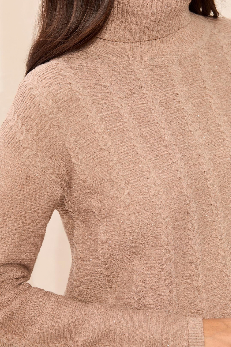 T-Neck Cable Sweater — Pashmina