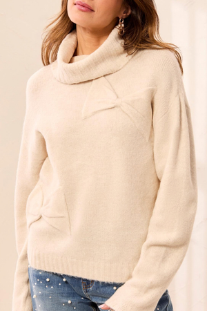 T-Neck Bow Detail Sweater — Cream