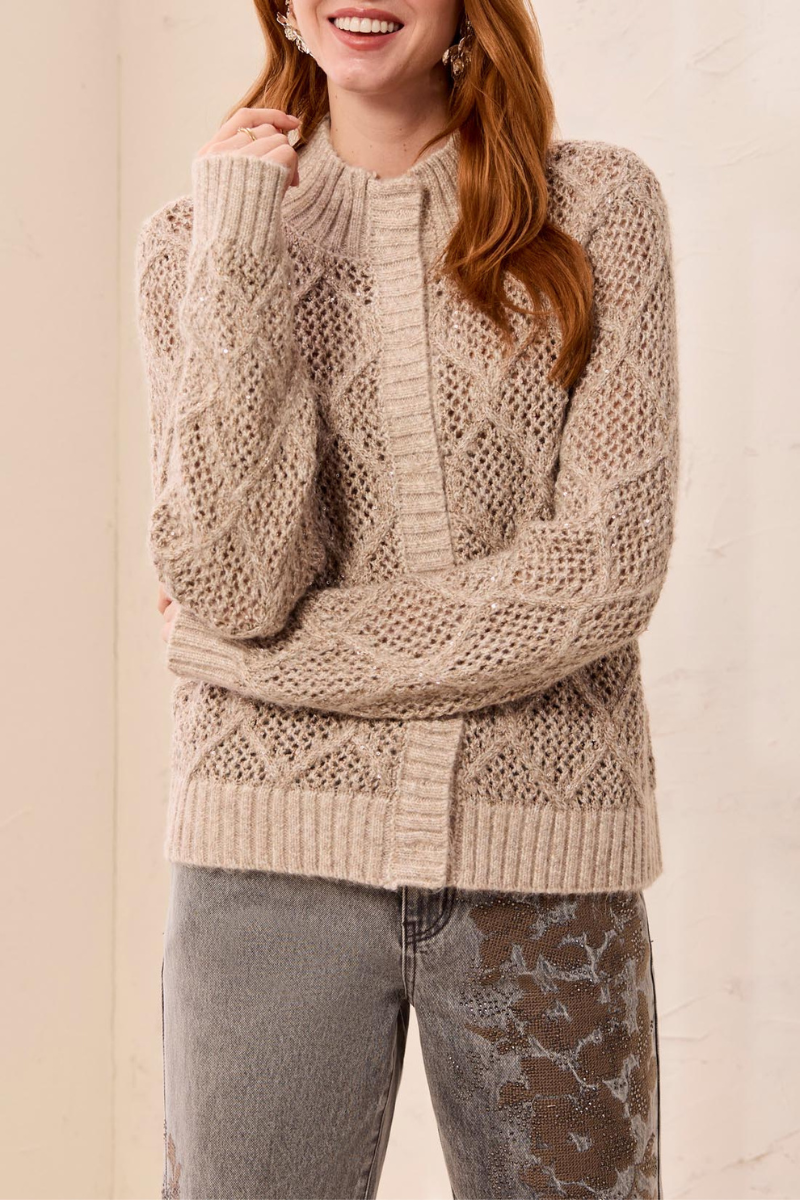 Mock Neck Cardigan — Birch