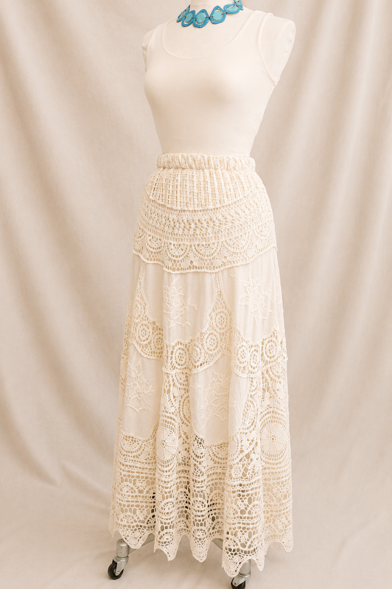 Crochet Maxi Skirt-Beige