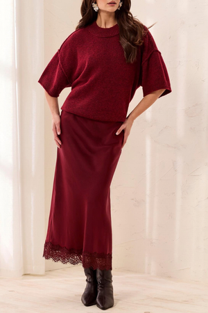 Satin Skirt with Lace Trim — Cherry Lacquer