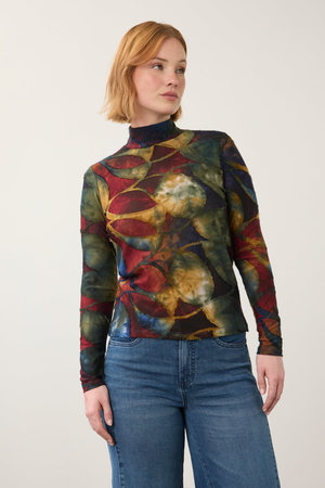 FDJ Abstract Print Mock Neck Top - Autumnal