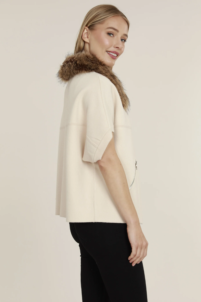 Open Front Cardigan — Cream/Chestnut