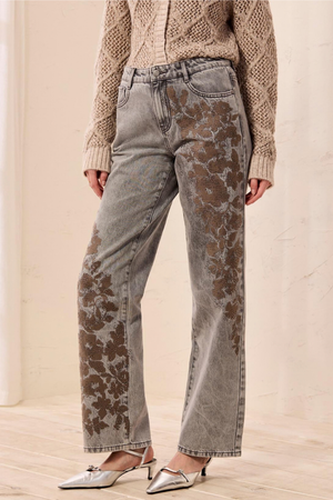Brooke Embellished Straight Jean — Soft Grey
