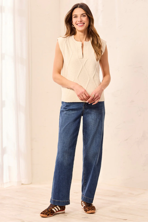Split Neck Sweater Vest — Cream