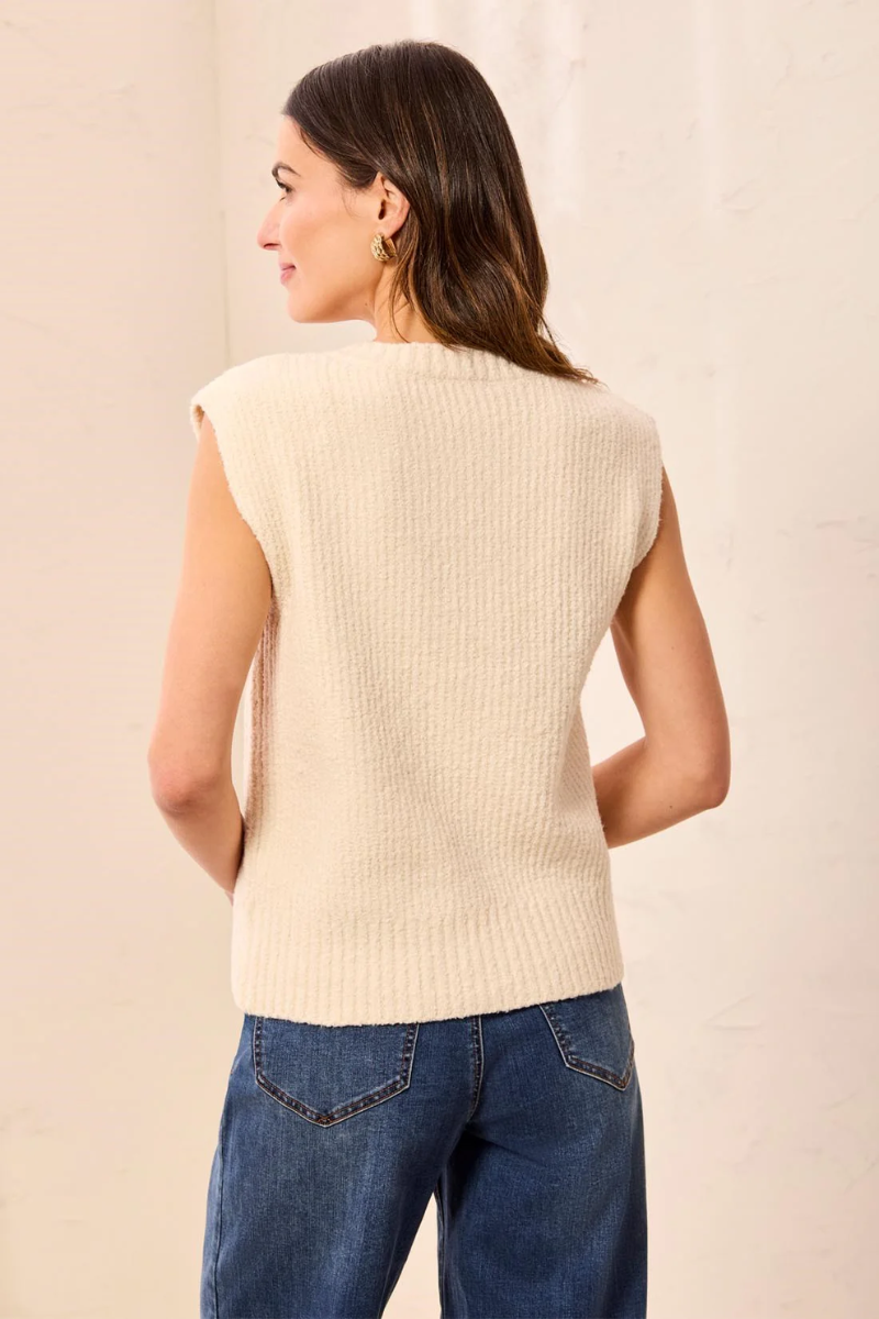 Split Neck Sweater Vest — Cream