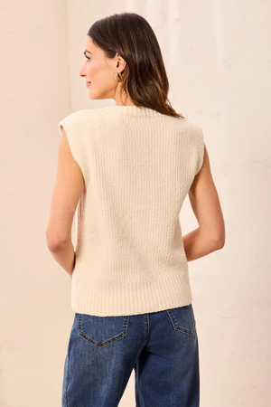 Split Neck Sweater Vest — Cream