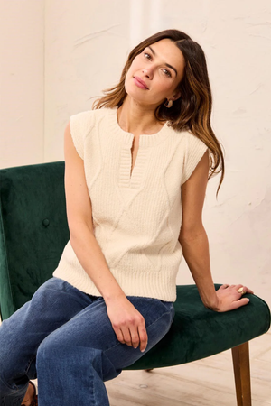 Split Neck Sweater Vest — Cream