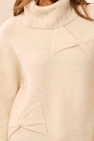 T-Neck Bow Detail Sweater — Cream