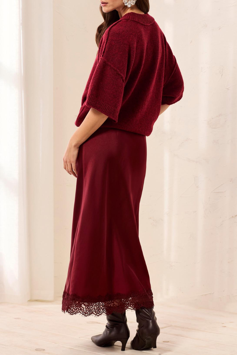 Satin Skirt with Lace Trim — Cherry Lacquer