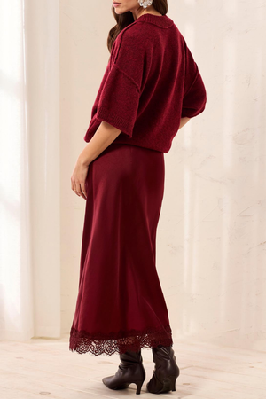 Satin Skirt with Lace Trim — Cherry Lacquer
