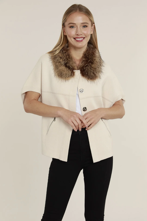 Open Front Cardigan — Cream/Chestnut