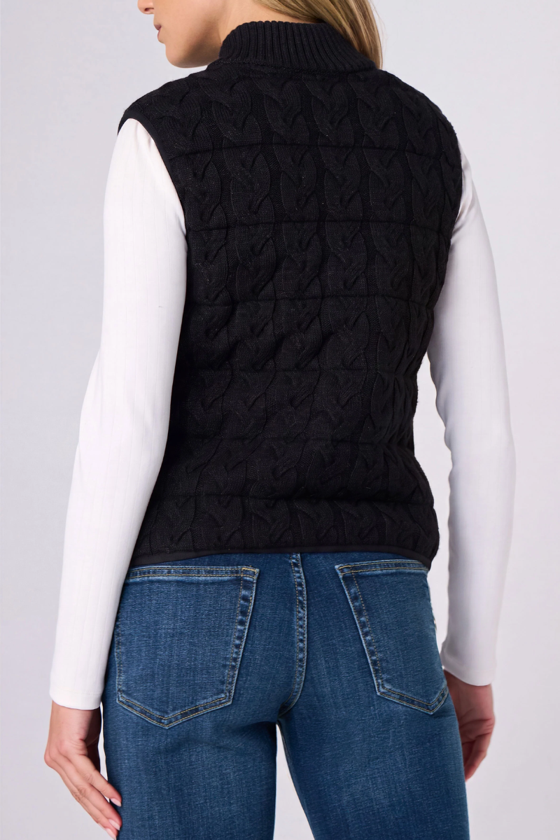 Liverpool Reversible Cable Knit Puffer Vest – Black