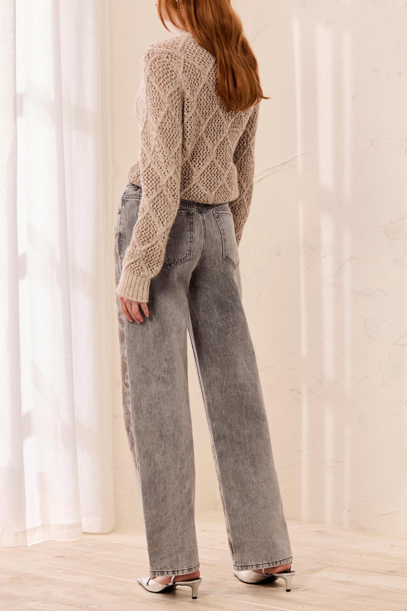 Brooke Embellished Straight Jean — Soft Grey