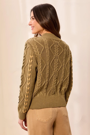 Long Sleeve Mock Neck Cable Sweater — Aloe