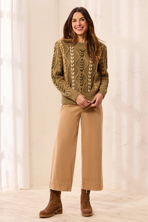Long Sleeve Mock Neck Cable Sweater — Aloe
