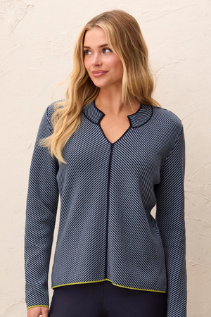 Long Sleeve Split Neck Sweater — Blue