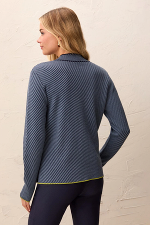 Long Sleeve Split Neck Sweater — Blue