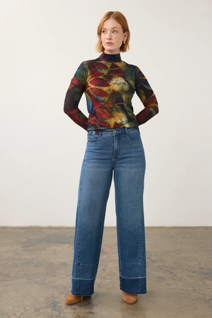 FDJ Abstract Print Mock Neck Top - Autumnal