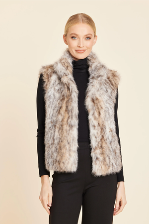 Faux Fur Vest — Grey Multi