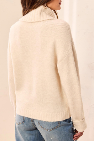 T-Neck Bow Detail Sweater — Cream