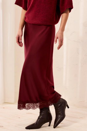 Satin Skirt with Lace Trim — Cherry Lacquer