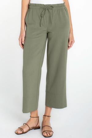 Tie Waist Wide Leg Ankle Pant — Martini Olive