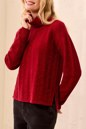 T-Neck Cable Sweater — Pinot