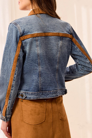 Zip Front Denim Jacket with Suede Trim — Moonlight