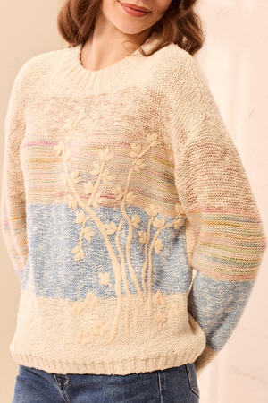 Long Sleeve Embroidered Sweater — Azure