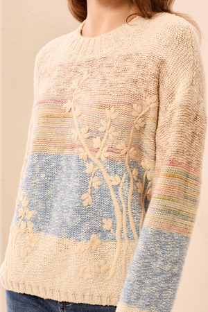 Long Sleeve Embroidered Sweater — Azure
