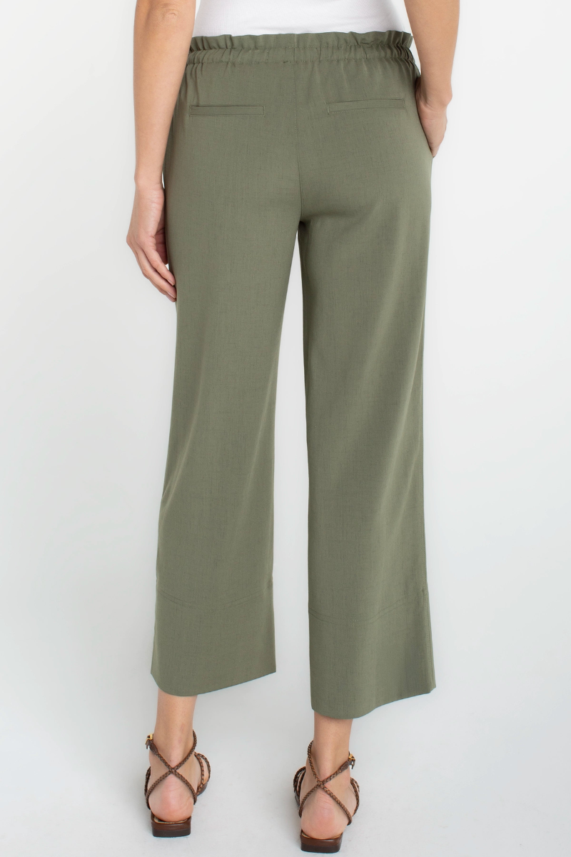 Tie Waist Wide Leg Ankle Pant — Martini Olive