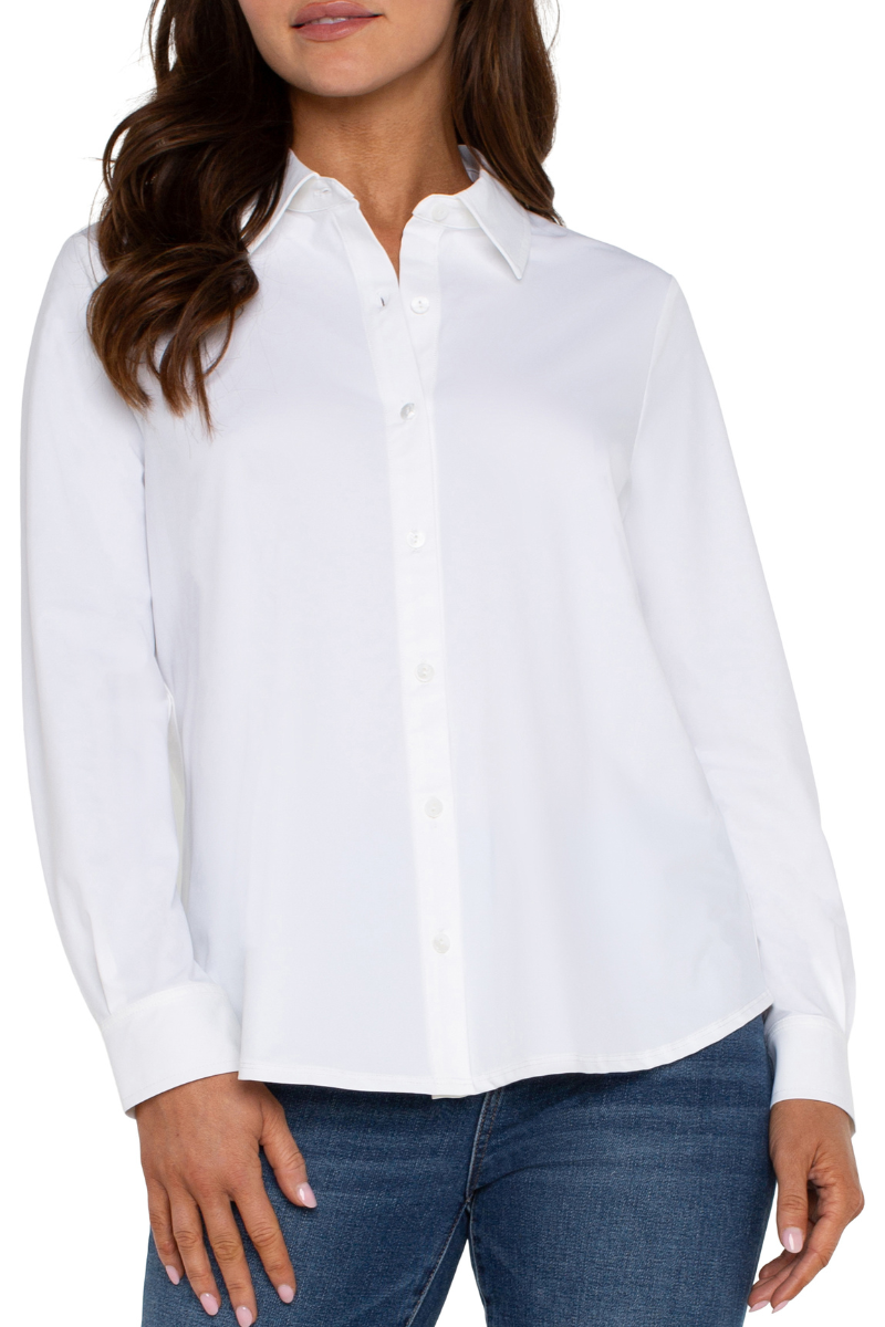 Long Sleeve Button Front Shirt — White