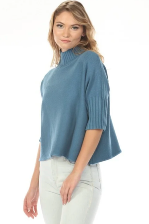 Three-Quarter Sleeve Mock Neck Sweater — Teal
